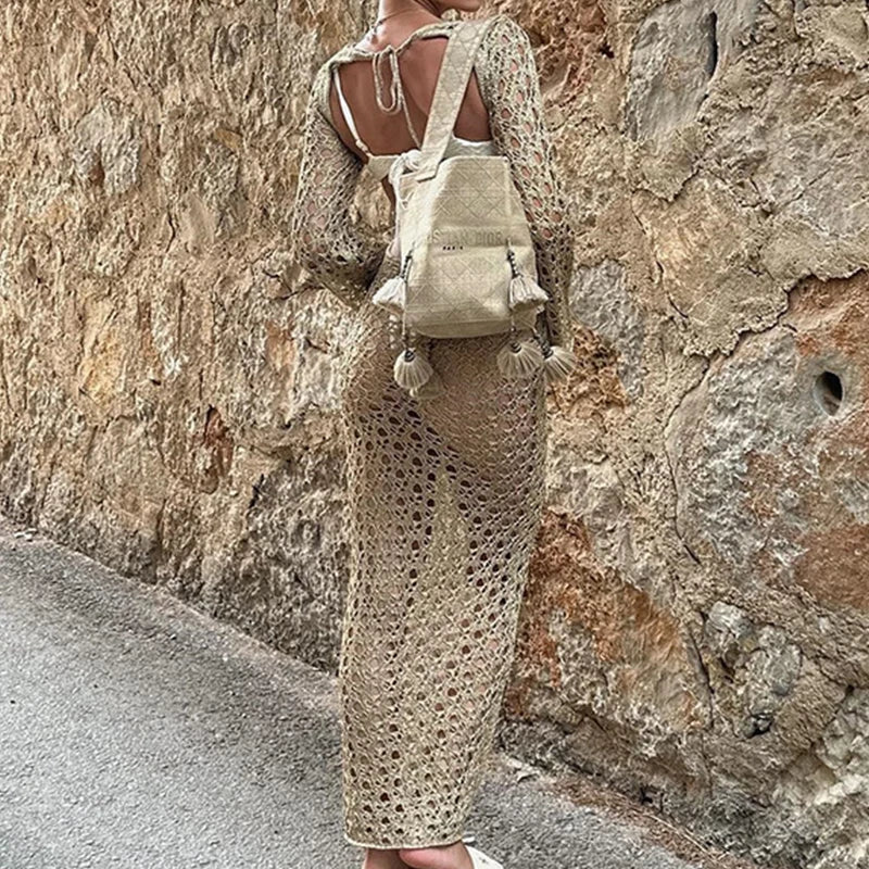 Vestido Etéreo Universo en Cáqui – Marbella