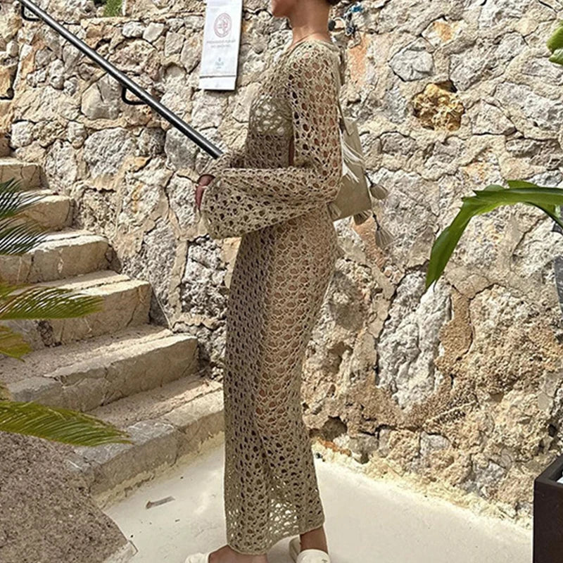 Vestido Etéreo Universo en Cáqui – Marbella