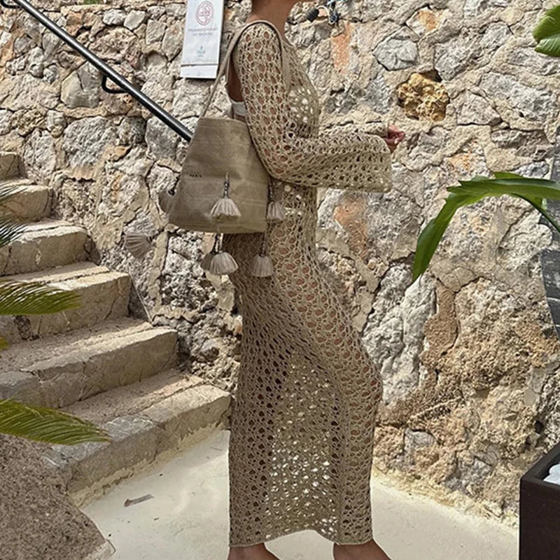 Vestido Etéreo Universo en Cáqui – Marbella