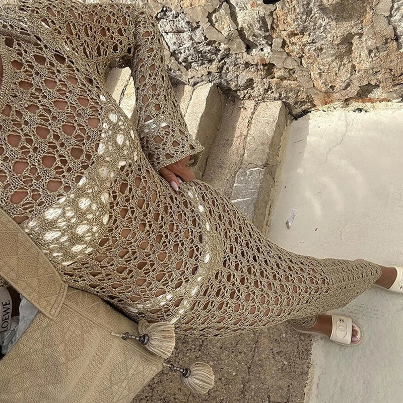 Vestido Etéreo Universo en Cáqui – Marbella