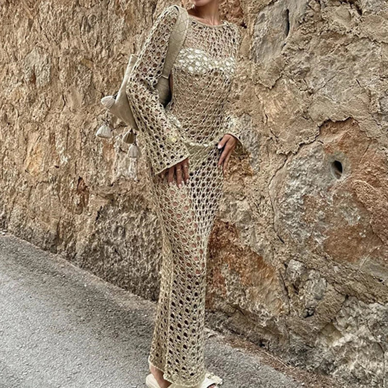 Vestido Etéreo Universo en Cáqui – Marbella