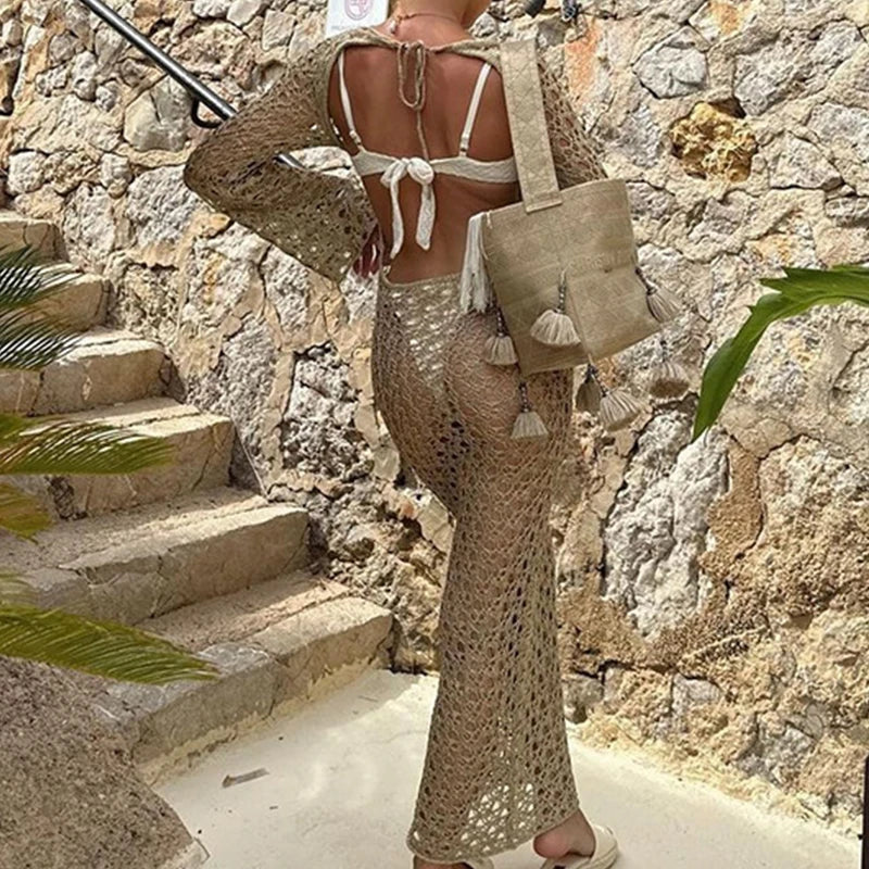 Vestido Etéreo Universo en Cáqui – Marbella